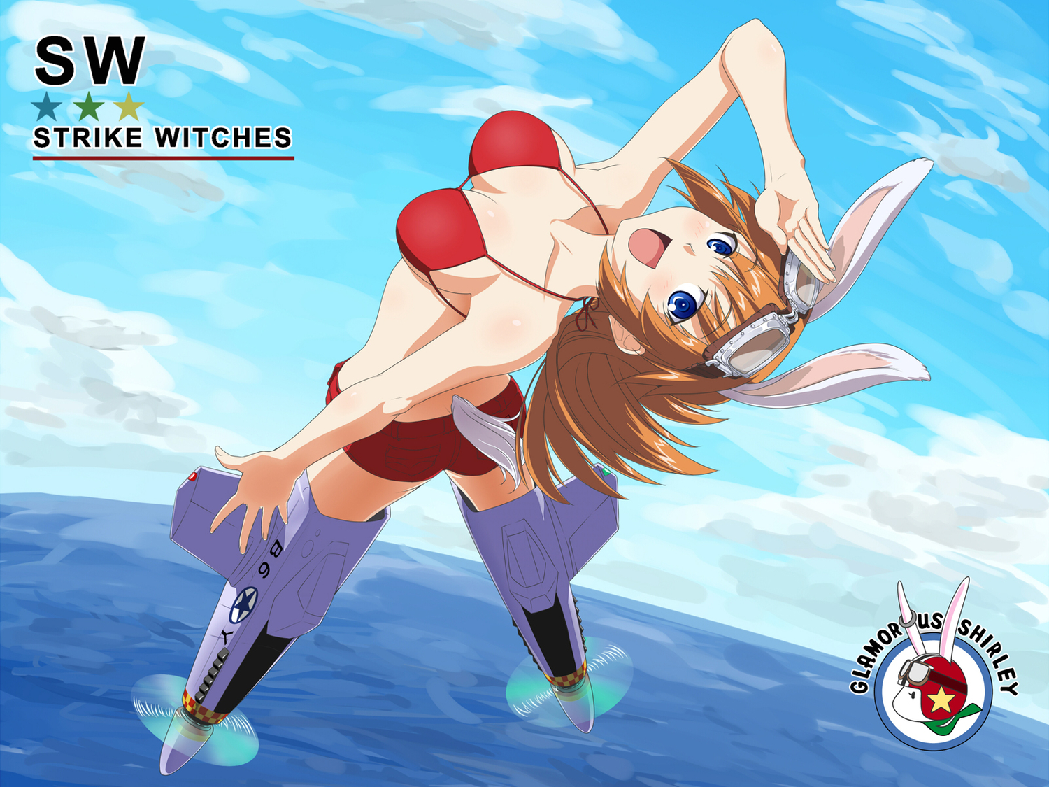 bikini, blue_eyes, charlotte_e_yeager, mthc_riku, orange_hair, strike_witches, swimsuit