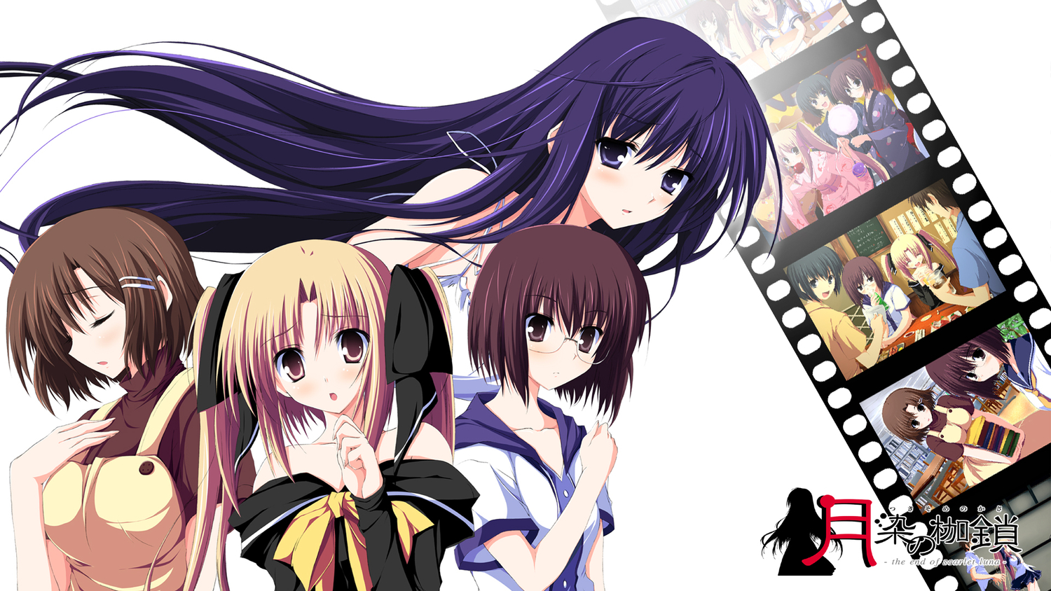 group, hiiragi_nazuna, nazo_no_shoujo, sasayuri_konatsu, sasayuri_yuzu, tsukinon, tsukisome_no_kasa, white
