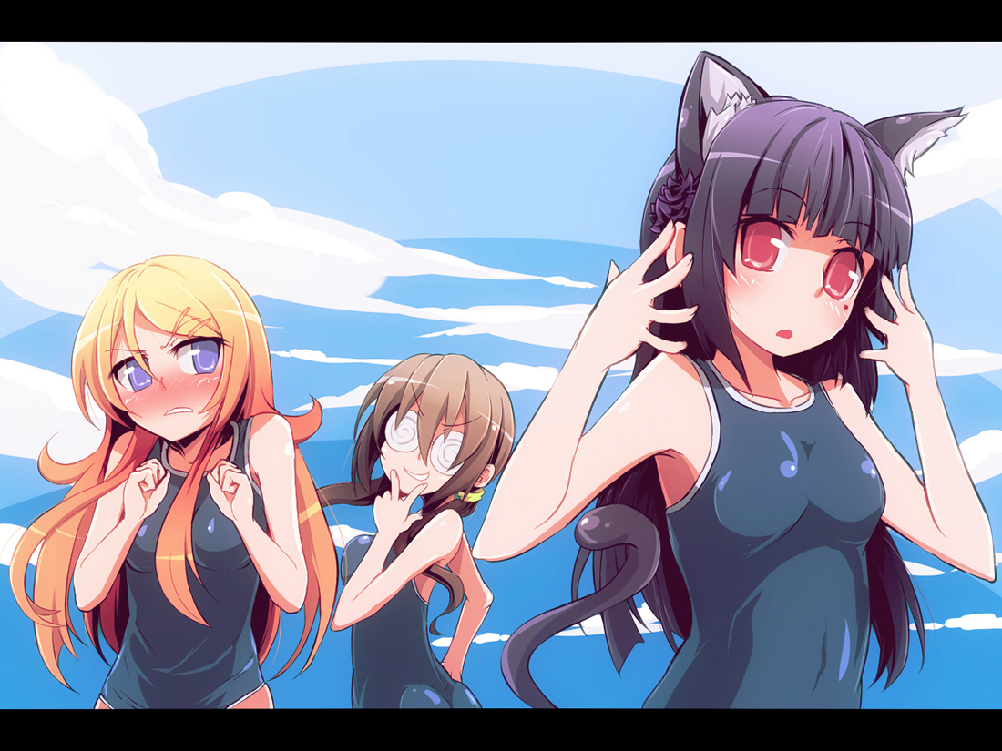 animal_ears, blonde_hair, blue_eyes, blush, gokou_ruri, kousaka_kirino, makishima_saori, ore_no_imouto_ga_konna_ni_kawaii_wake_ga_nai