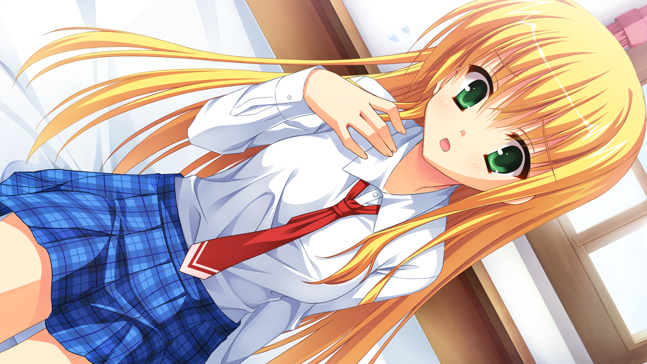 blonde_hair, game_cg, green_eyes, kanemoto_akari, kobuichi, long_hair, noble_works, school_uniform