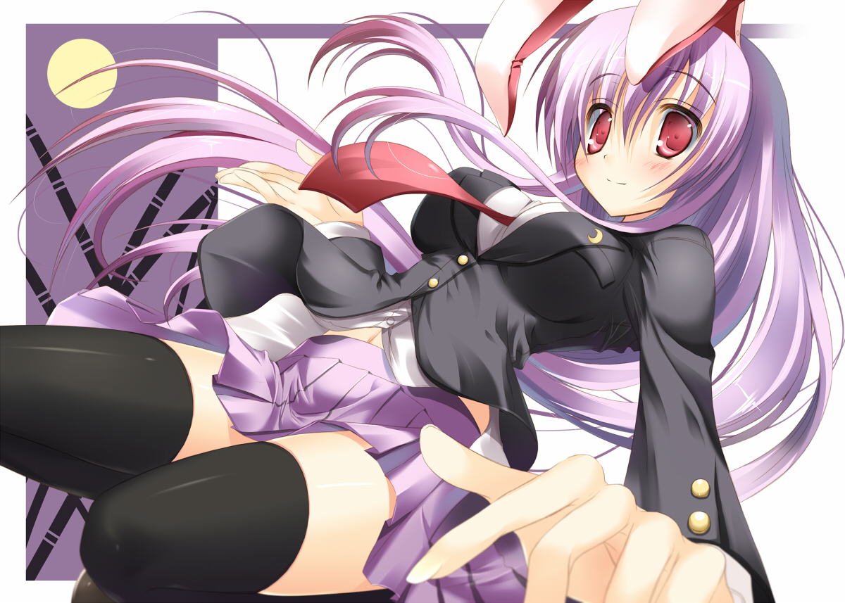 animal_ears, bunny_ears, bunnygirl, long_hair, moon, nozomi_tsubame, purple_hair, red_eyes