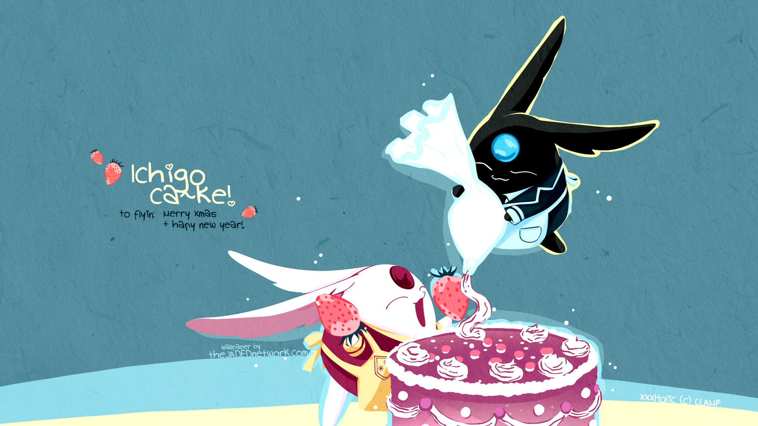 cake, food, fruit, mokona, strawberry, tsubasa_reservoir_chronicle, xxxholic