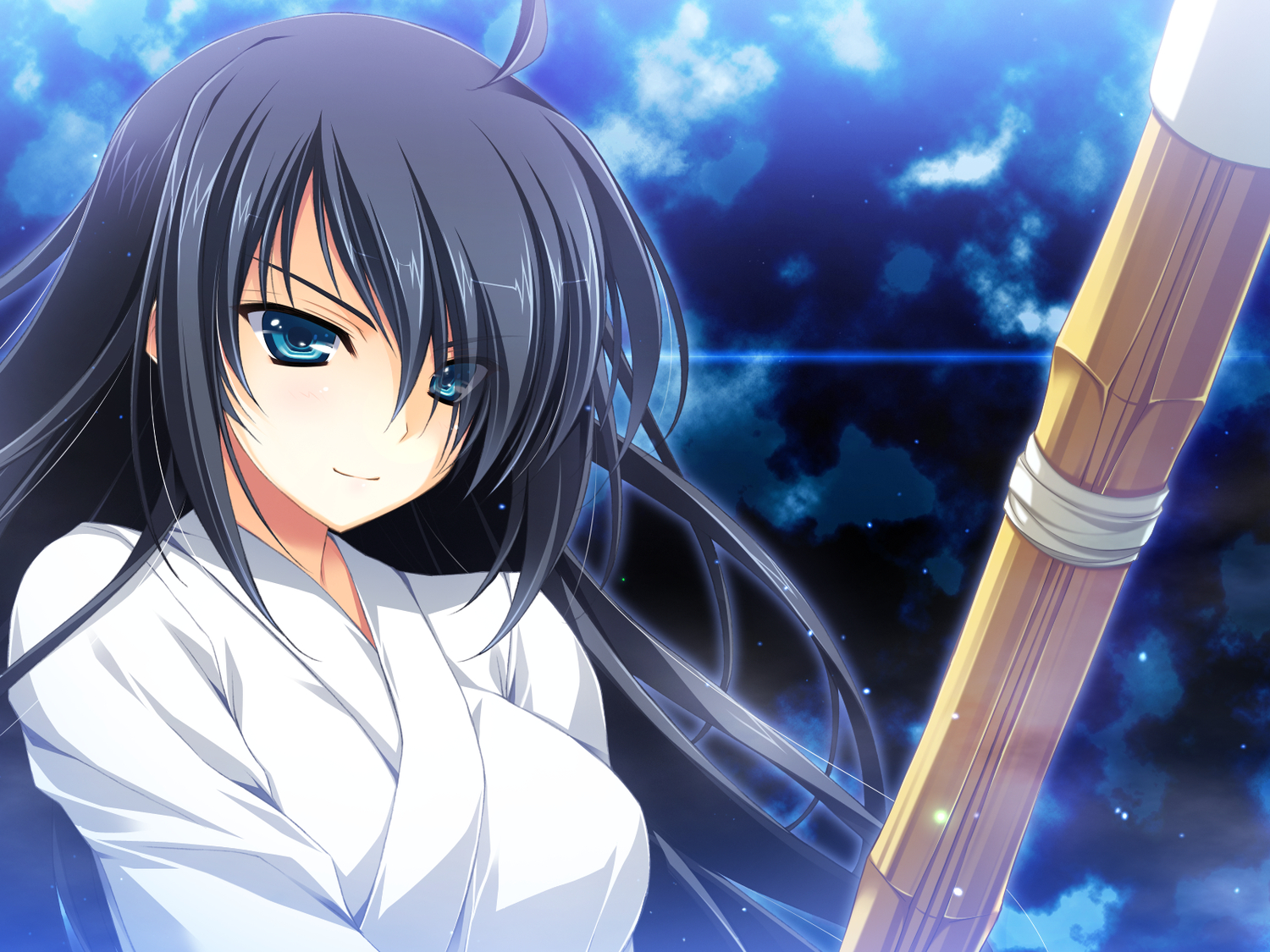 akabeisoft2, akatsuki_setsuna, black_hair, blue_eyes, clouds, game_cg, japanese_clothes, kourin_no_machi_lavender_no_shoujo