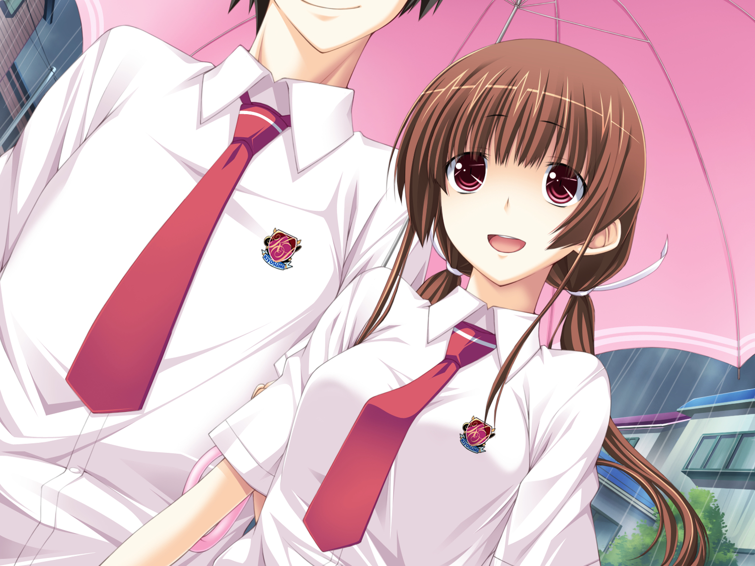 all-time, brown_hair, futsu_janai, game_cg, himesawa_sayaka, red_eyes, school_uniform, umbrella