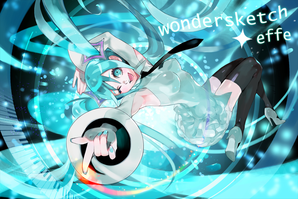 aqua_eyes, aqua_hair, hatsune_miku, temoshi, thighhighs, tie, twintails, vocaloid