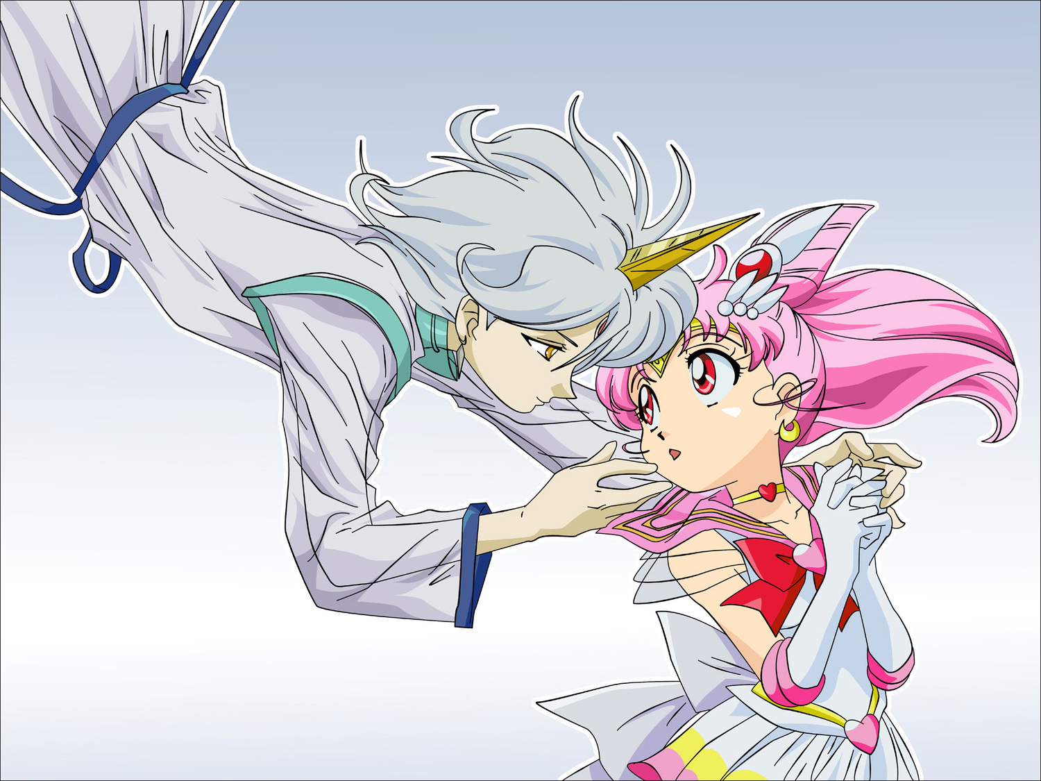 bow, chibiusa, choker, helios, hitodama, morrow_(artist), sailor_chibi_moon, sailor_moon