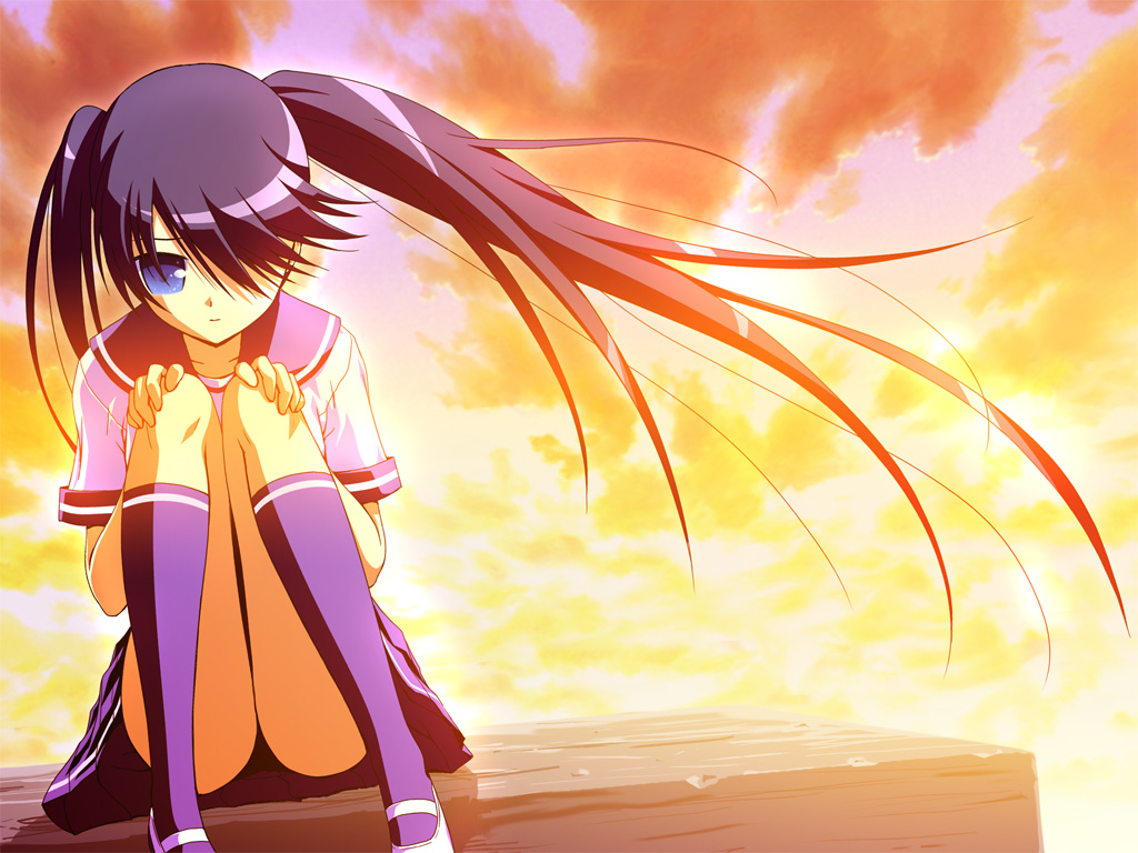 black_rock_shooter, blue_eyes, kuroi_mato, panties, school_uniform, twintails, underwear, xai