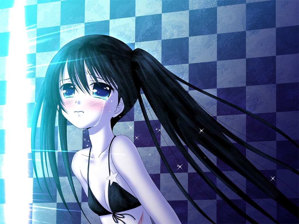 bikini_top, black_rock_shooter, blood, kuroi_mato, tears, twintails, xai