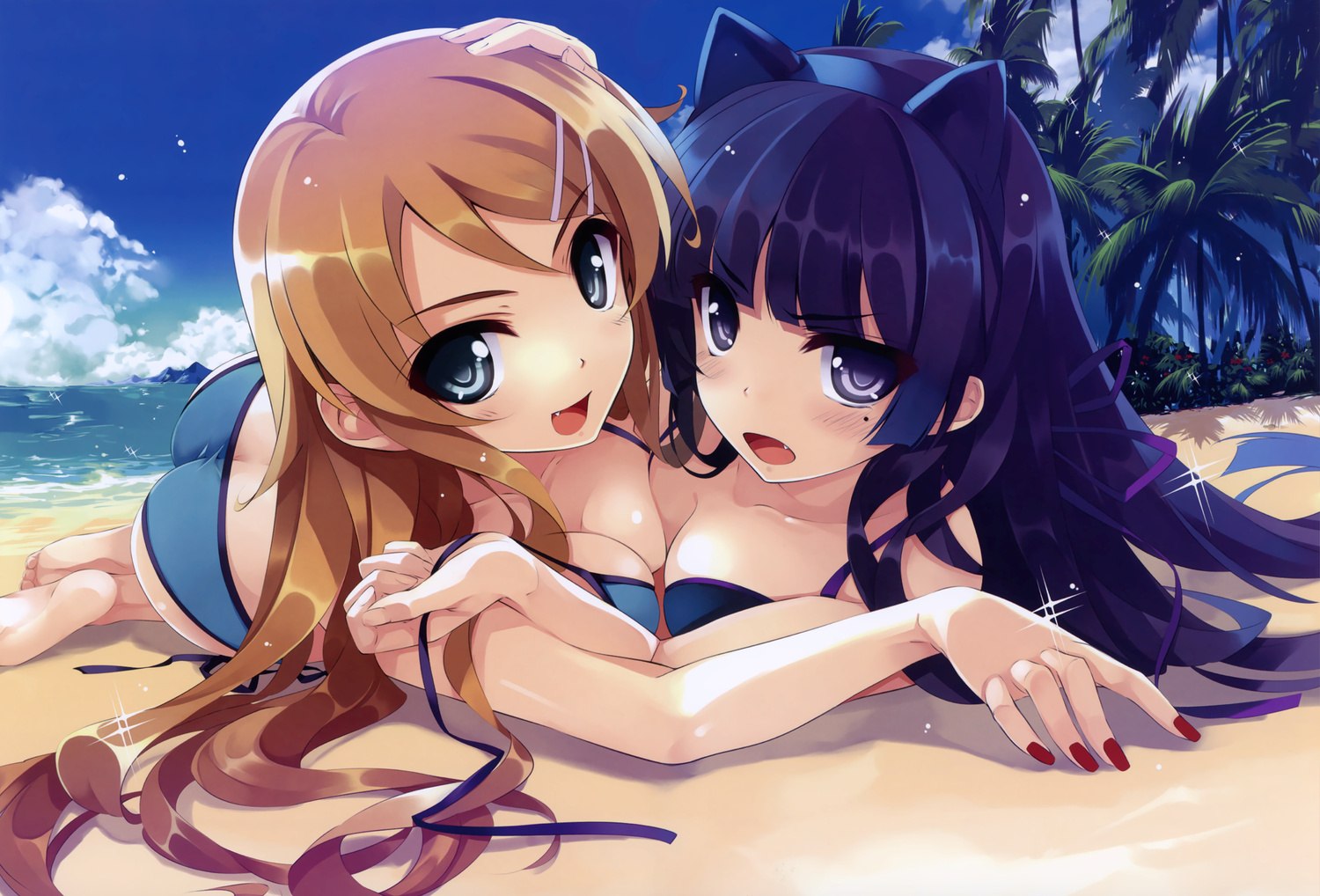 animal_ears, bikini, cradle, gokou_ruri, kousaka_kirino, kuroya_shinobu, misaki_kurehito, ore_no_imouto_ga_konna_ni_kawaii_wake_ga_nai, scan, swimsuit