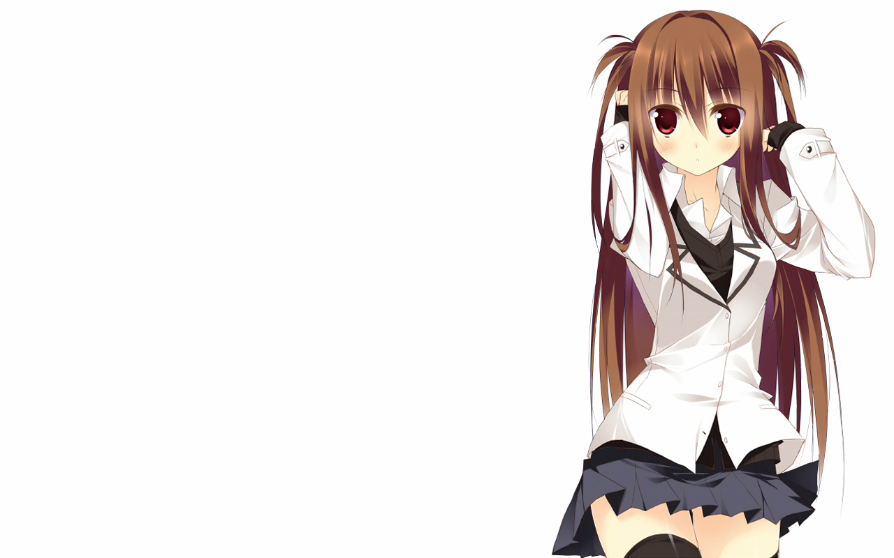 blush, brown_hair, kuwajima_reon, long_hair, original, red_eyes, skirt, thighhighs, twintails, white