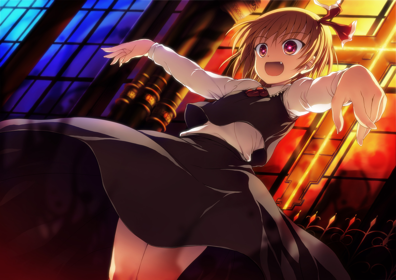 blonde_hair, kusakami_akira, pink_eyes, rumia, short_hair, sunset, touhou
