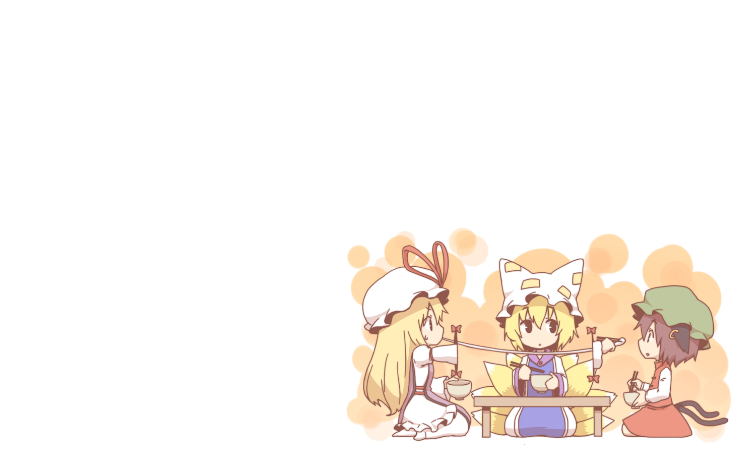 animal_ears, catgirl, chen, chibi, food, foxgirl, multiple_tails, taiga_mahoukan, tail, touhou, yakumo_ran, yakumo_yukari