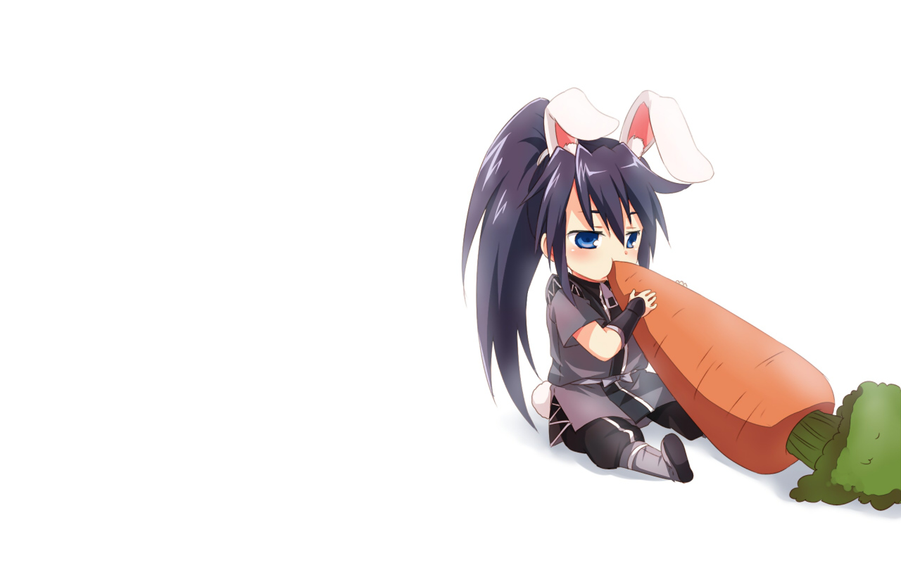 animal_ears, blue_eyes, blush, boots, bunny_ears, bunnygirl, food, kyuushuu_sentai_danjiger, long_hair, maruki_(punchiki), ponytail, saga_kuronosuke, tail, white
