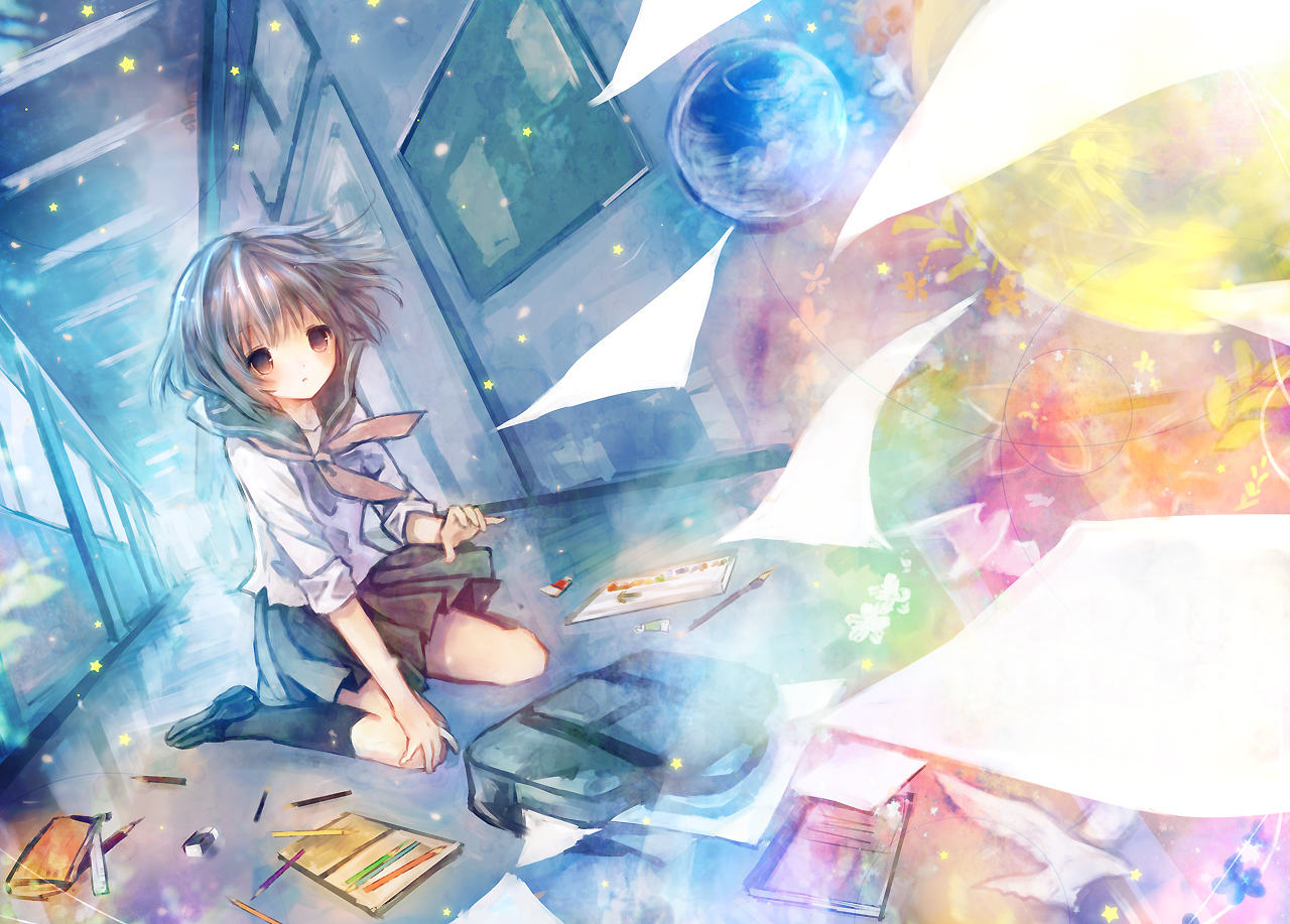 blue_hair, book, brown_eyes, original, school_uniform, short_hair, torii_sumi