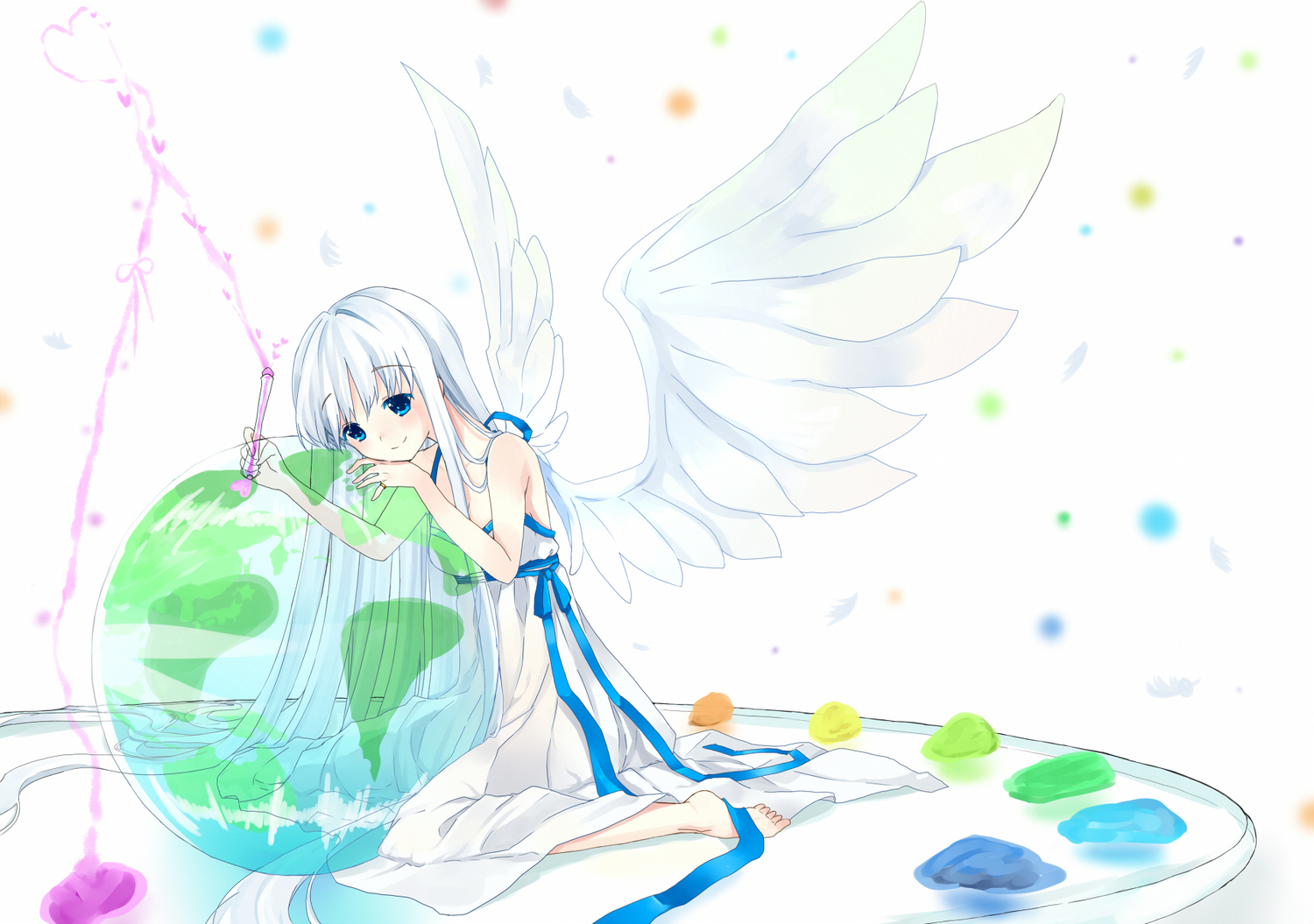 colorful_dot, nashi_rin, white, white_hair, wings