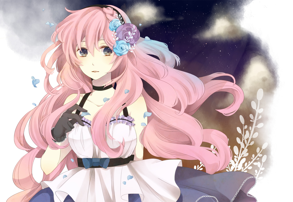 dress, ichinose_(sorario), megurine_luka, petals, pink_hair, vocaloid