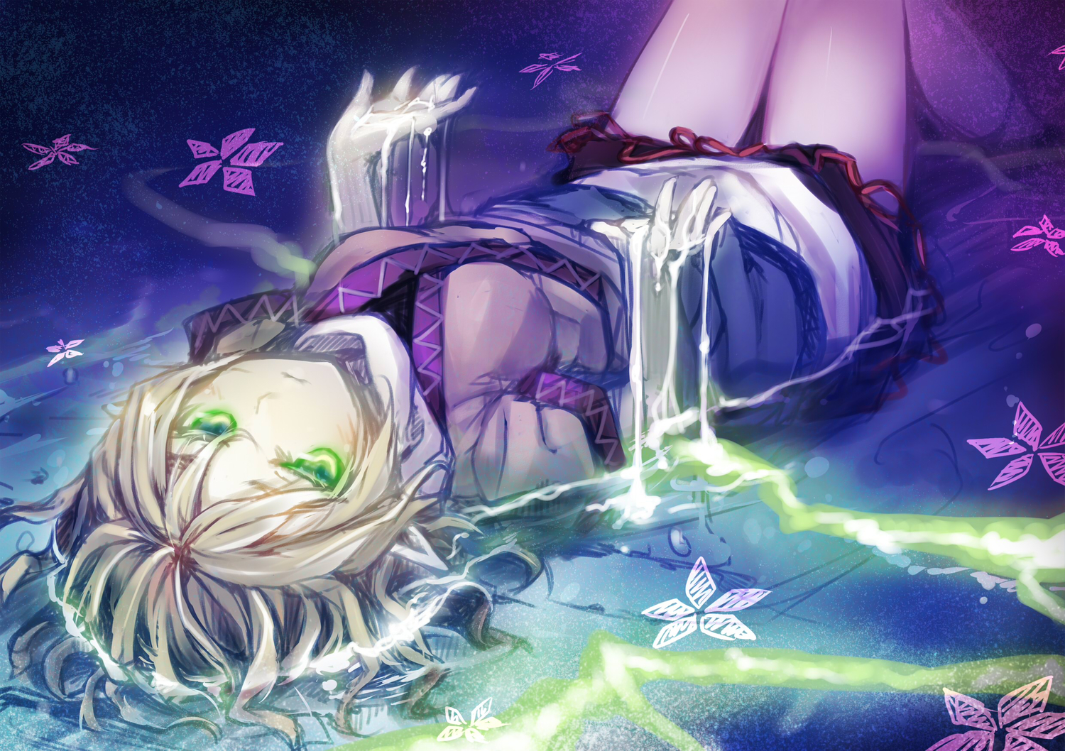 flowers, green_eyes, minamura_halki, mizuhashi_parsee, pointed_ears, touhou, water, wet