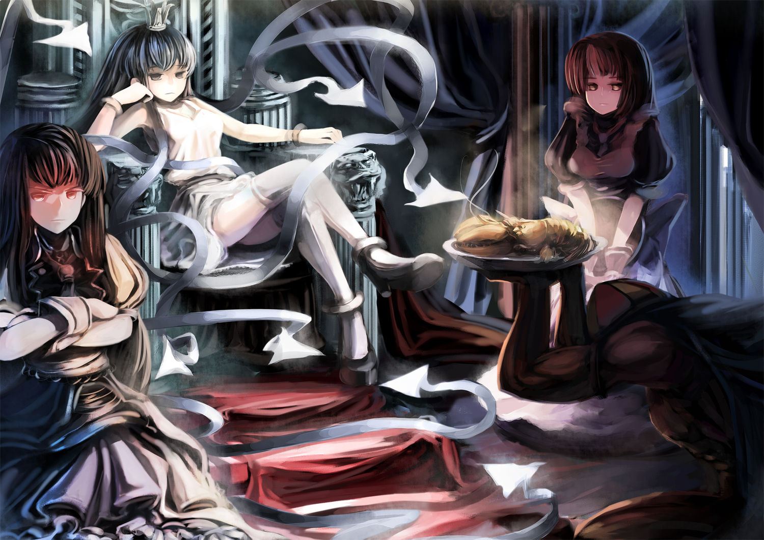 aizawa_chizuru, aizawa_eiko, ameru.miro, arashiyama_goro, black_hair, blue_hair, brown_hair, crown