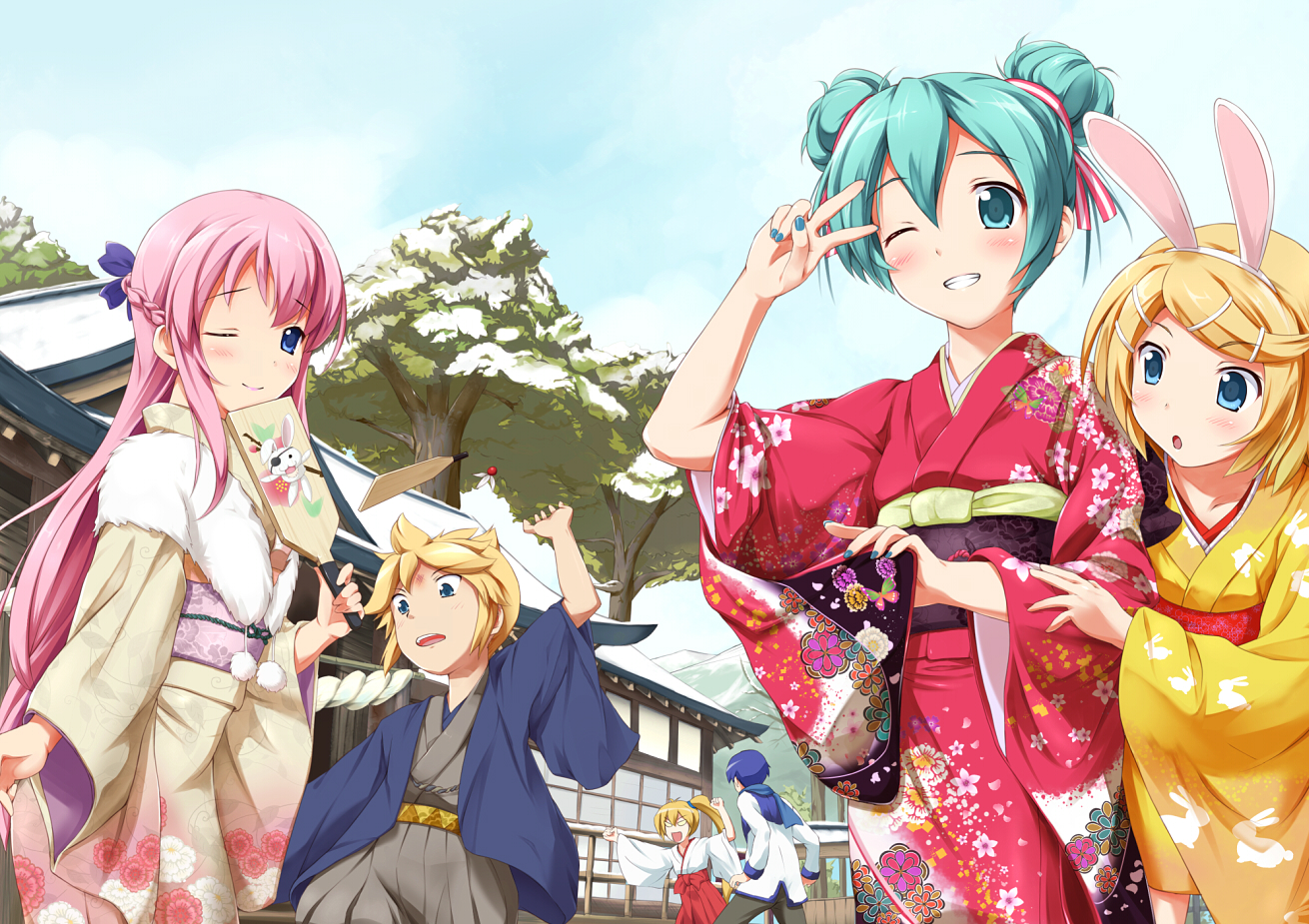 akita_neru, animal_ears, aqua_eyes, aqua_hair, blonde_hair, blue_eyes, bunny_ears, bunnygirl