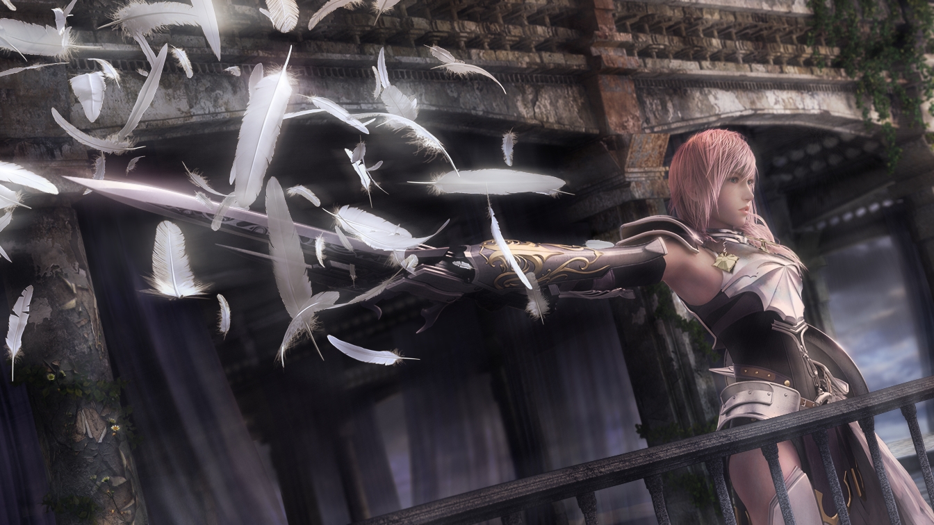 feathers, final_fantasy, final_fantasy_xiii, final_fantasy_xiii-2, lightning_farron, pink_hair, sword, weapon