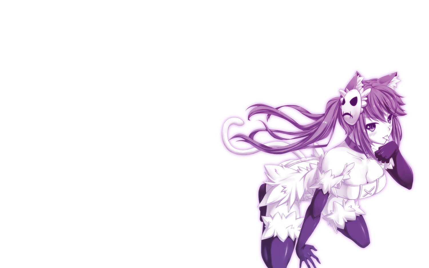 albireo_(yumekui_merry), animal_ears, breasts, catgirl, cleavage, long_hair, monochrome, nectar-ii, tail, twintails, yumekui_merry