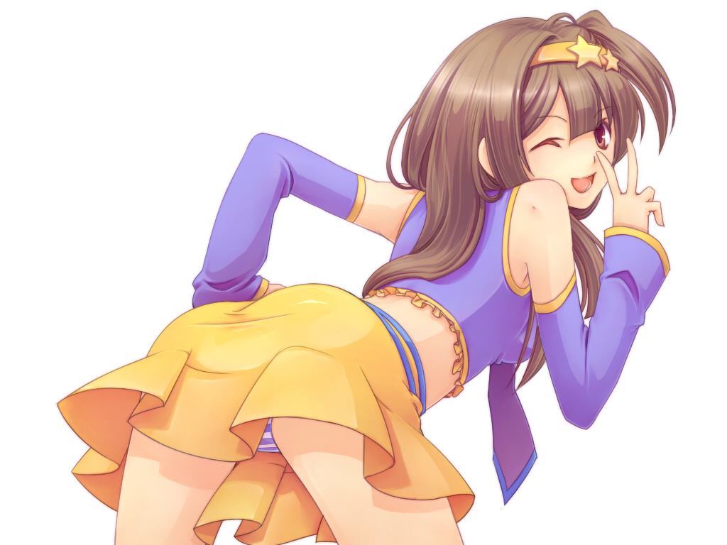 brown_eyes, brown_hair, long_hair, mirine_mon, panties, striped_panties, underwear, vocaloid