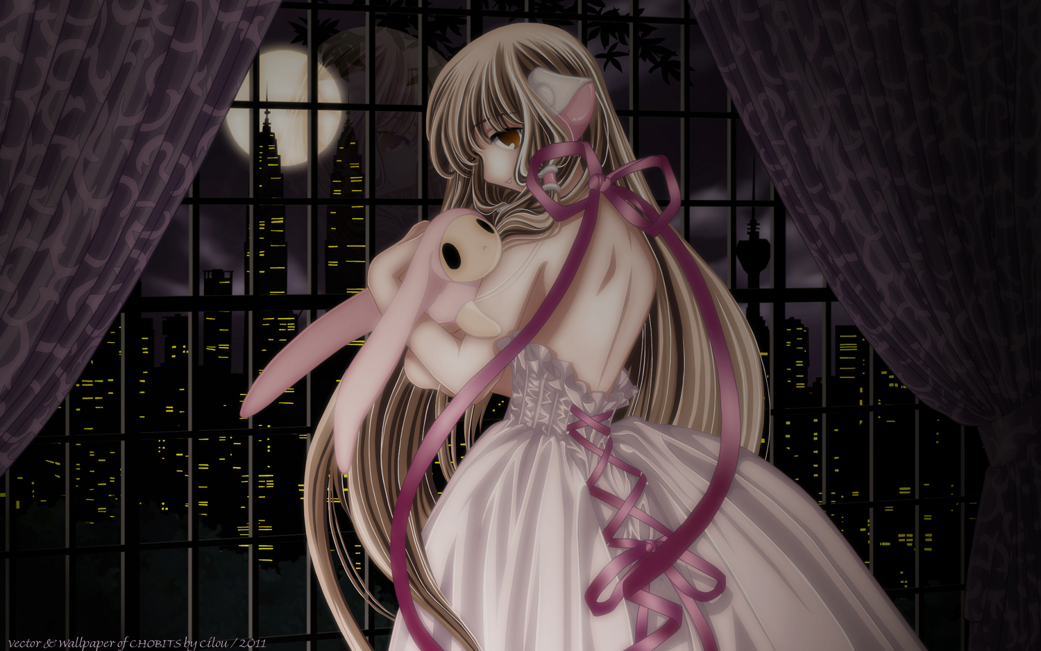 atashi, chii, chobits, dress, moon