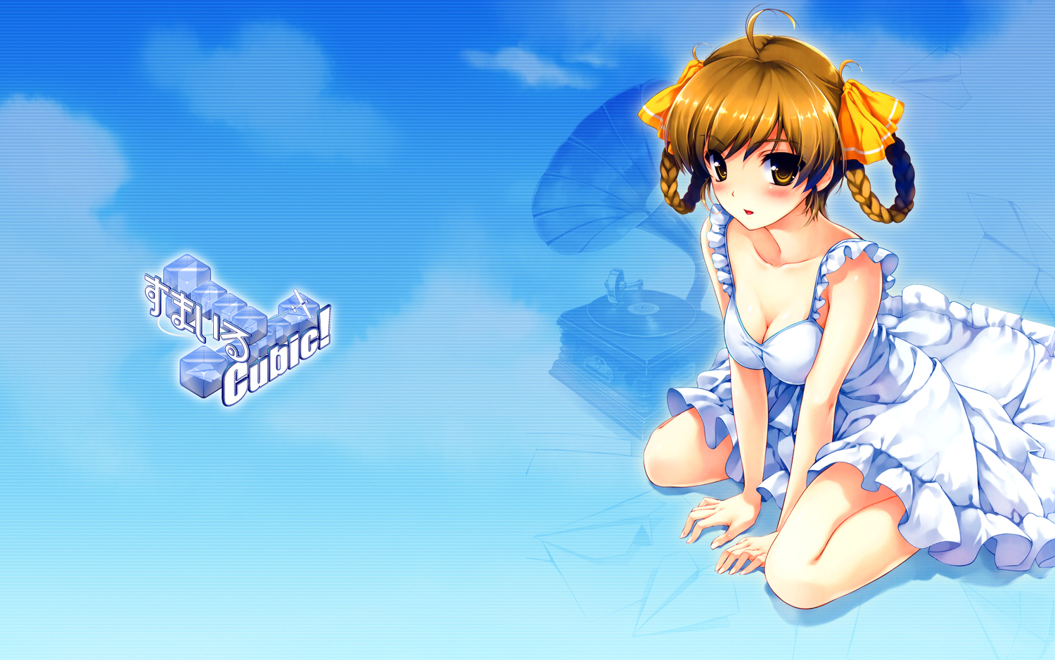 abhar, blush, braids, breasts, chidori_minamo, cleavage, deep_blue_sky_&_pure_white_wings, dress
