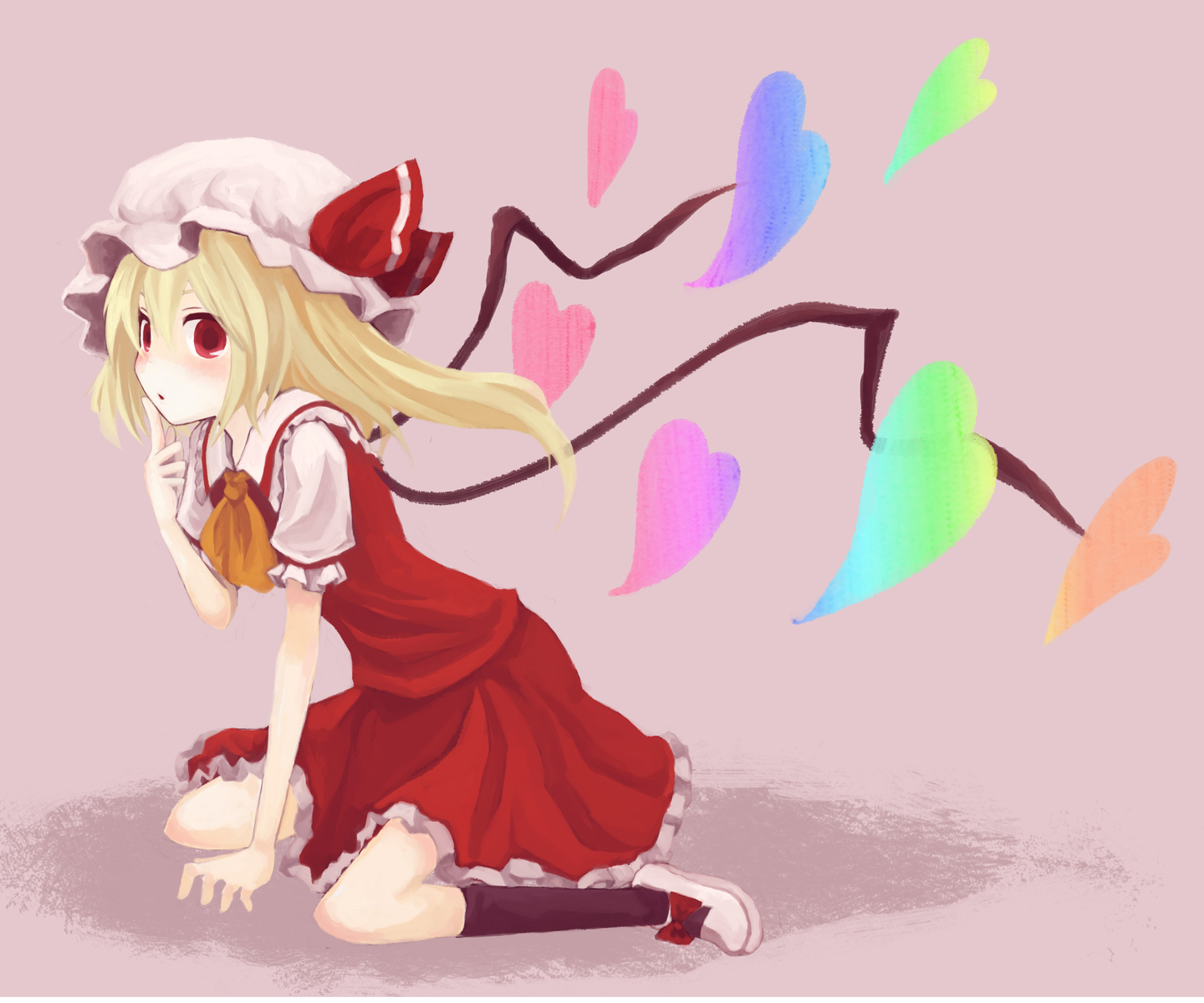 blonde_hair, blush, flandre_scarlet, heart, mugi_(banban53), red_eyes, touhou, vampire, wings