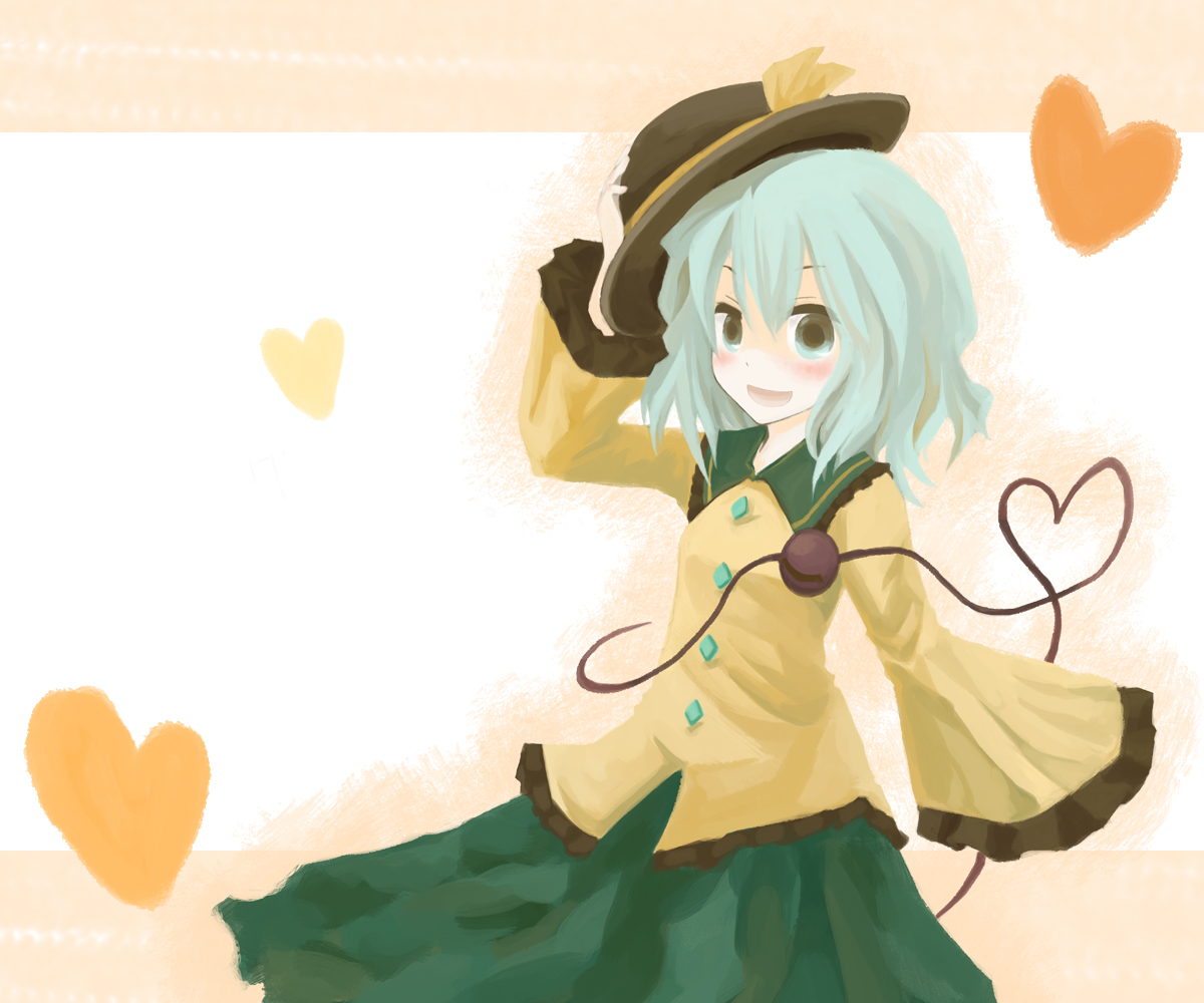 blush, green_eyes, green_hair, hat, komeiji_koishi, mugi_(banban53), short_hair, touhou