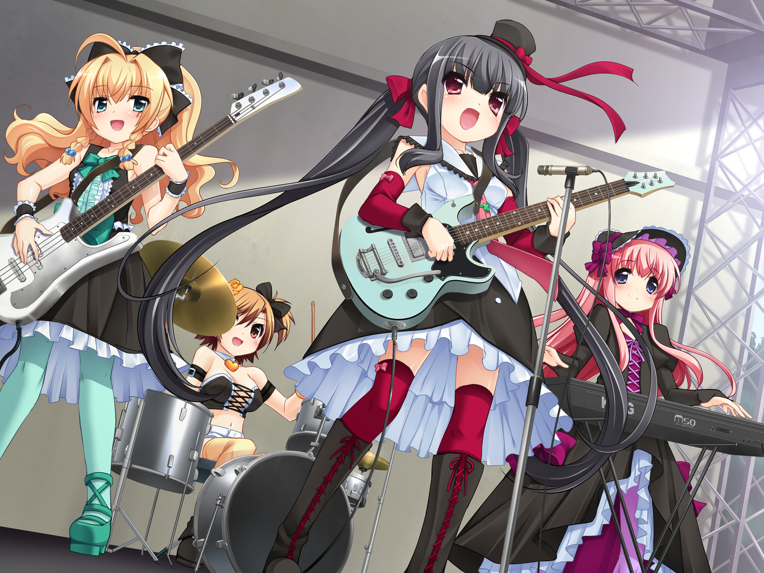 dress, drums, game_cg, guitar, instrument, lyrical!, male, otoko_no_ko, sorimura_youji