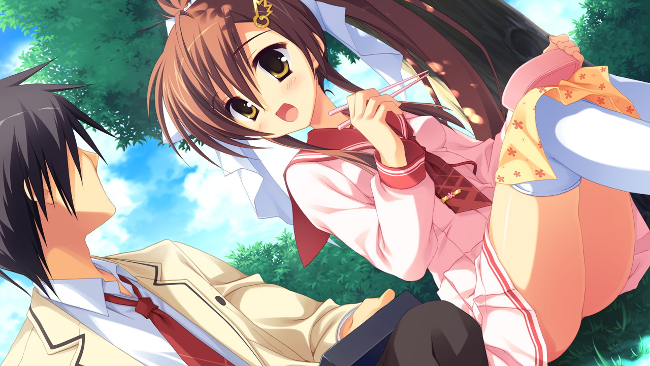 black_hair, brown_eyes, brown_hair, food, game_cg, kobuichi, long_hair, male