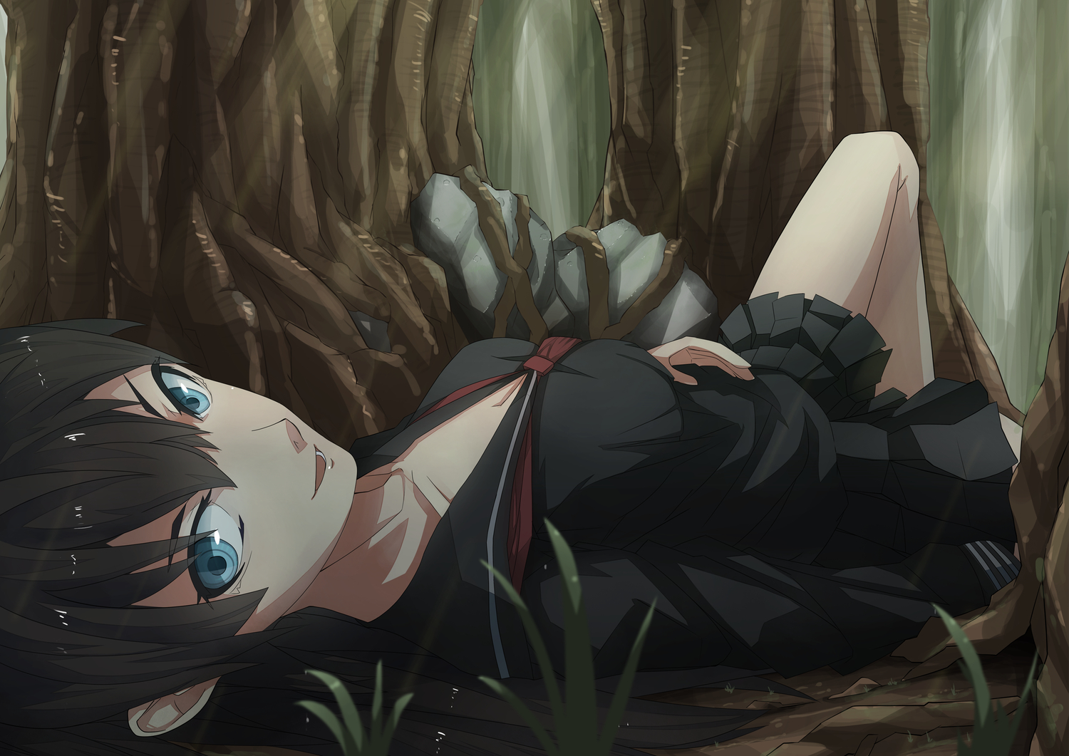 black_hair, blue_eyes, el-f, original, school_uniform