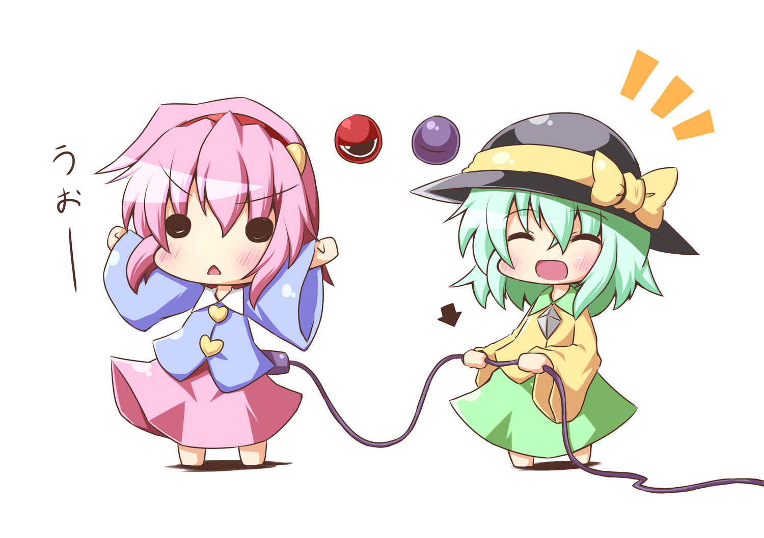 2girls, blush, chibi, komeiji_koishi, komeiji_satori, ominaeshi, touhou