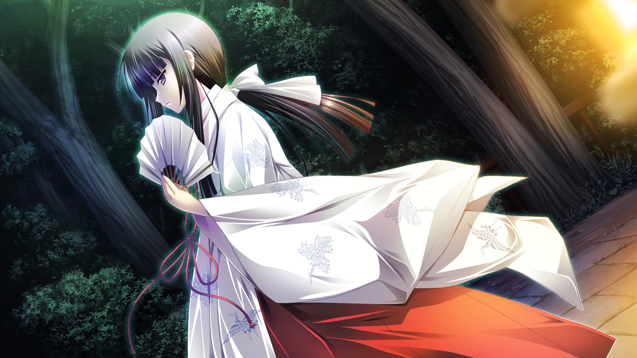 fan, game_cg, hachimori_hinoto, japanese_clothes, miko, orange_memories, purple_software, tagme