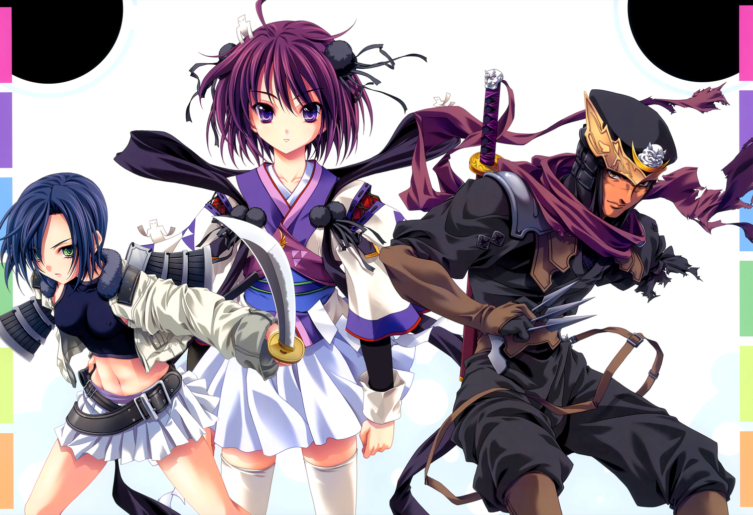 blue_hair, katana, miyama-zero, nanjou_ran, ninja, purple_hair, scan, sengoku_rance