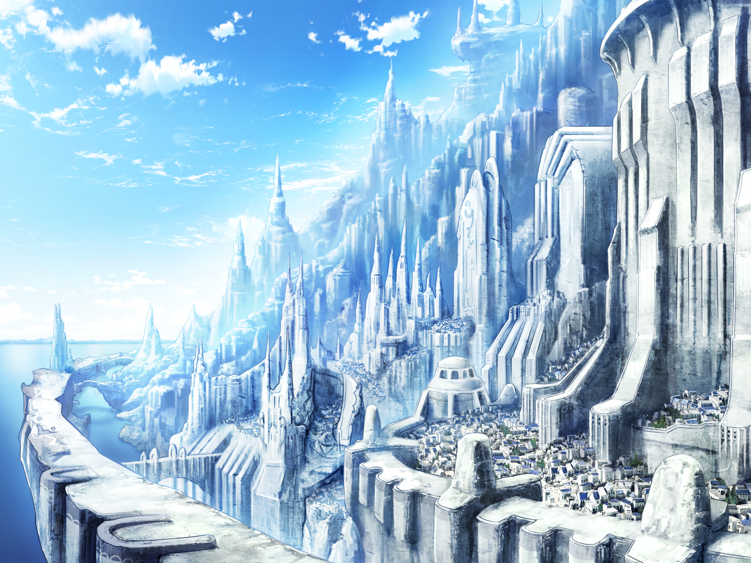 building, city, clouds, game_cg, landscape, mitsuki_mantarou, no_humans, otome_renshin_prister, scenic, sky