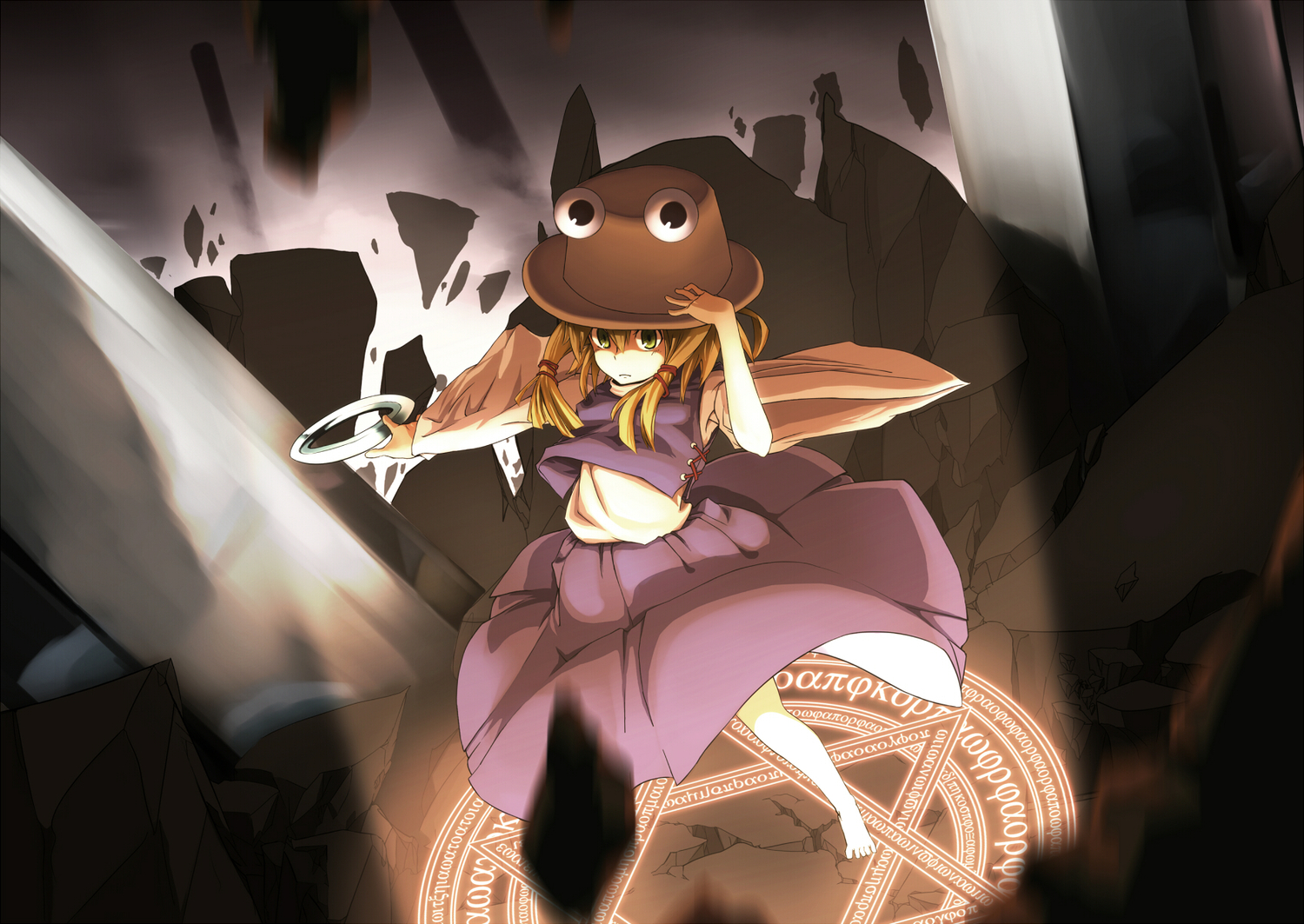 blonde_hair, green_eyes, hat, moriya_suwako, touhou, yoo_(pixiv630924)