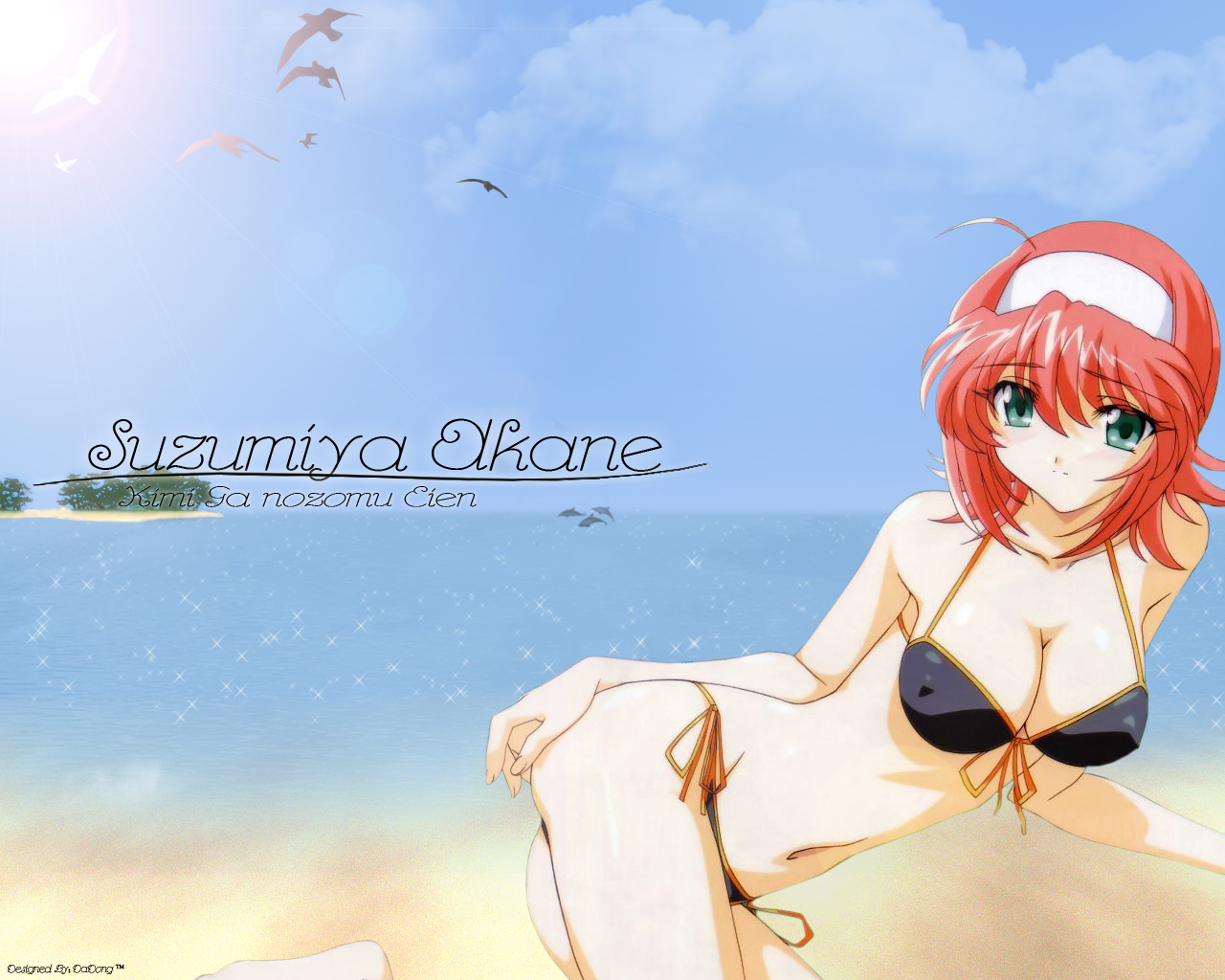 beach, bikini, green_eyes, kimi_ga_nozomu_eien, red_hair, suzumiya_akane, swimsuit