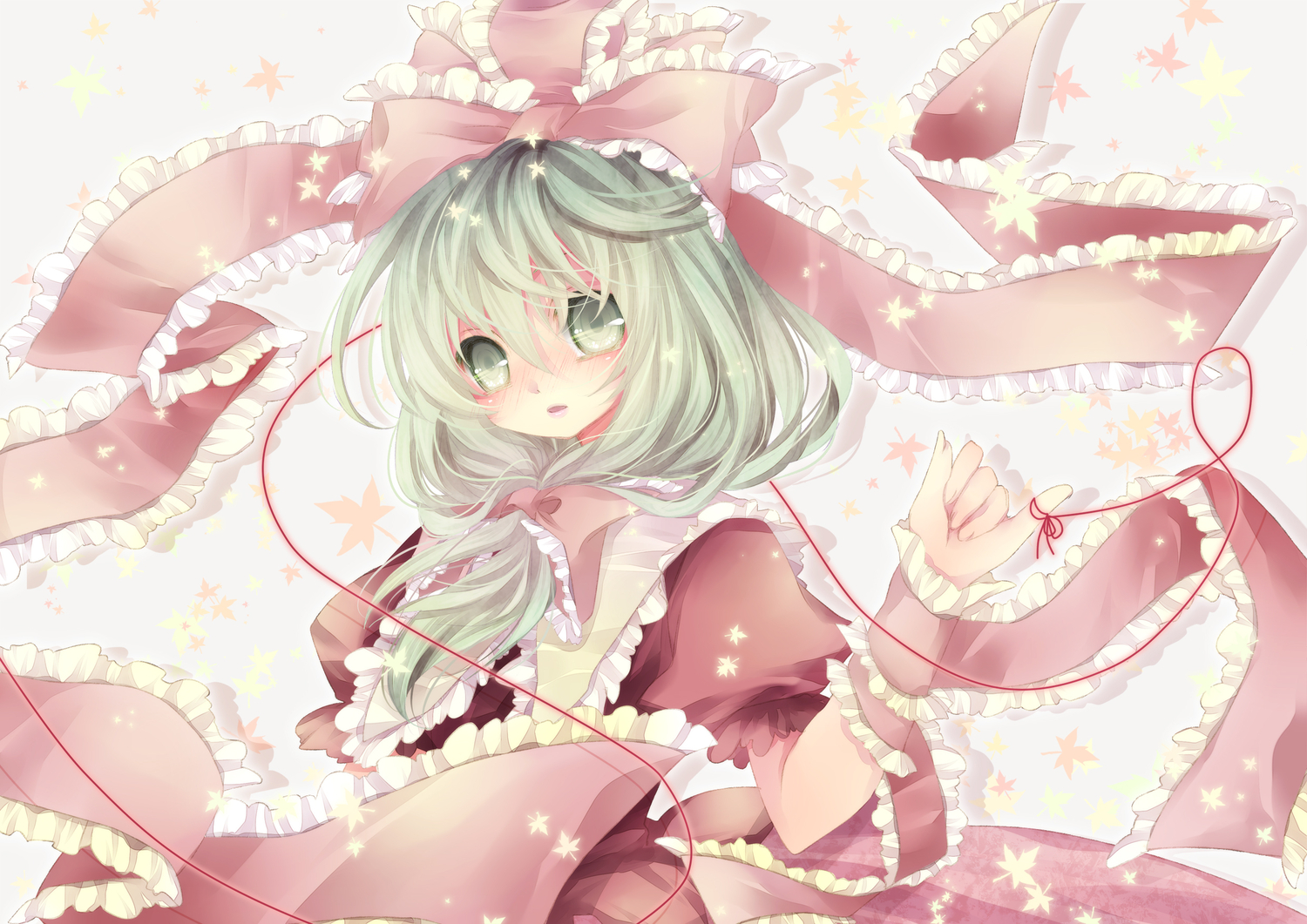 green_eyes, green_hair, kagiyama_hina, long_hair, mikazuki_sara, touhou