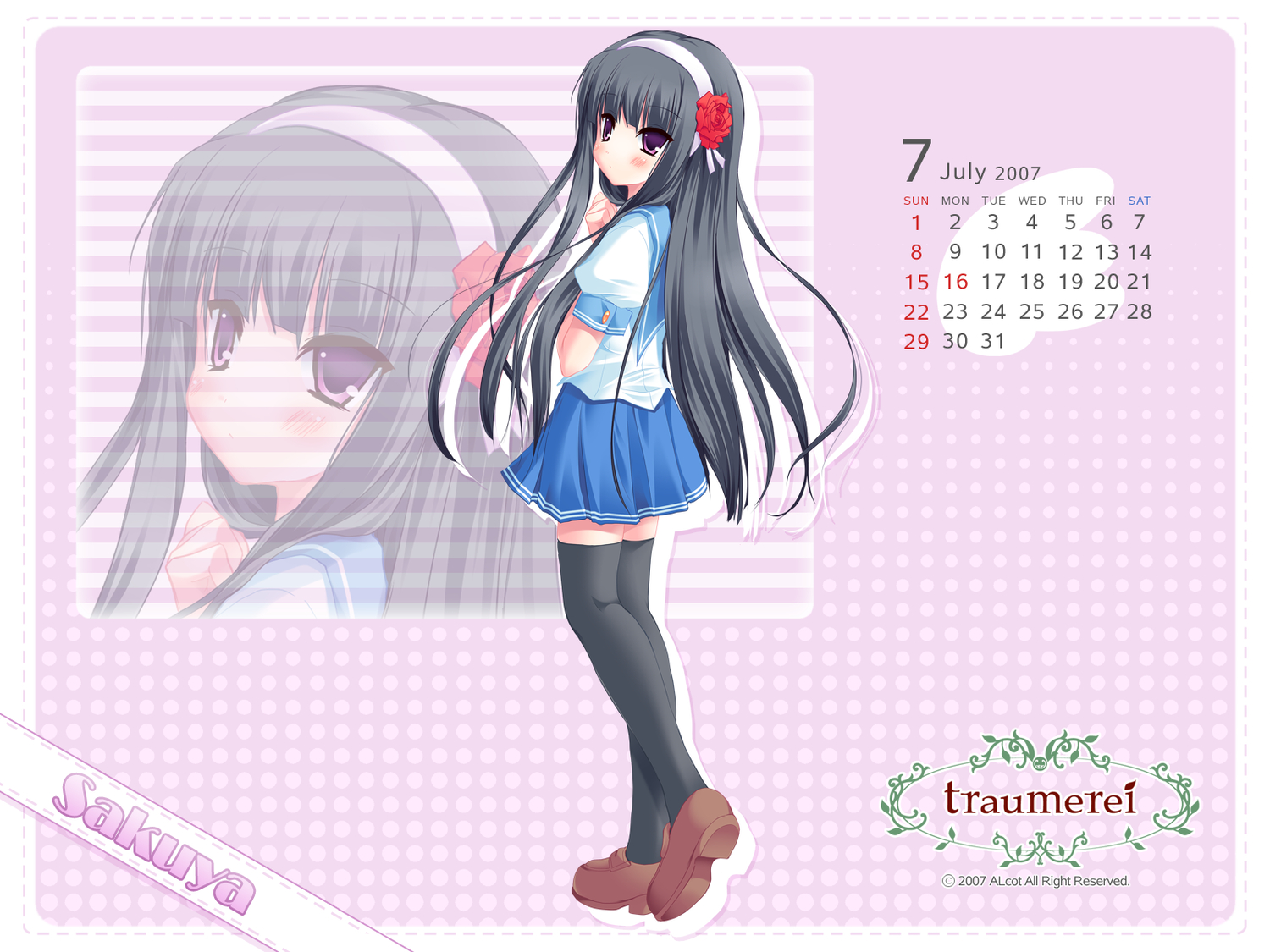 black_hair, calendar, fair_child, kagami_sakuya, long_hair, nimura_yuushi, purple_eyes, school_uniform, thighhighs