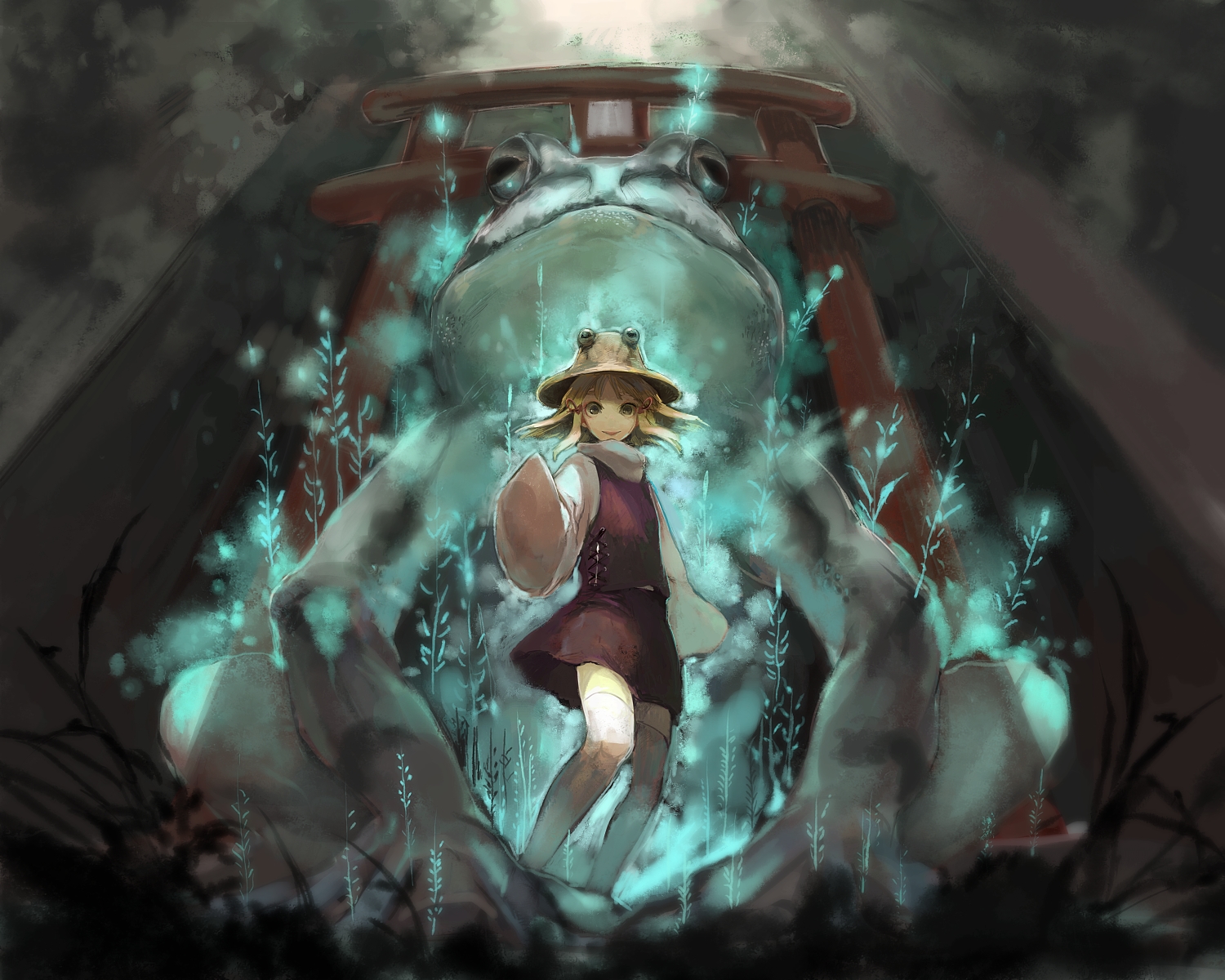hat, moriya_suwako, ririnra, thighhighs, touhou