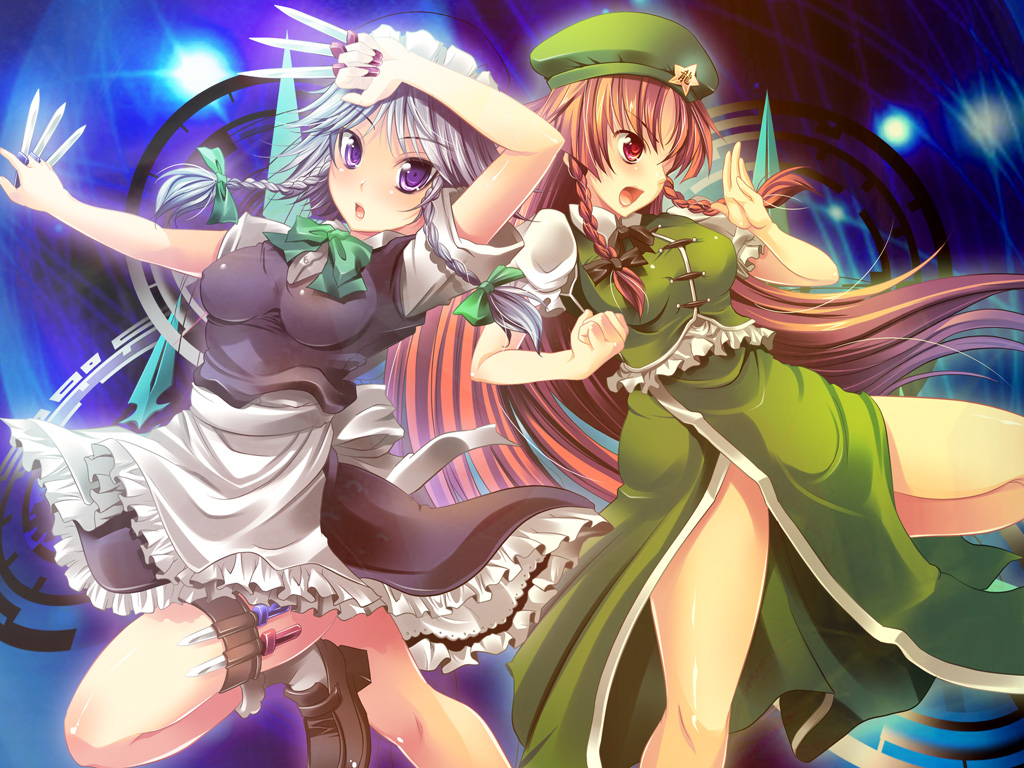 hong_meiling, izayoi_sakuya, maid, maki_(seventh_heaven_maxion), touhou