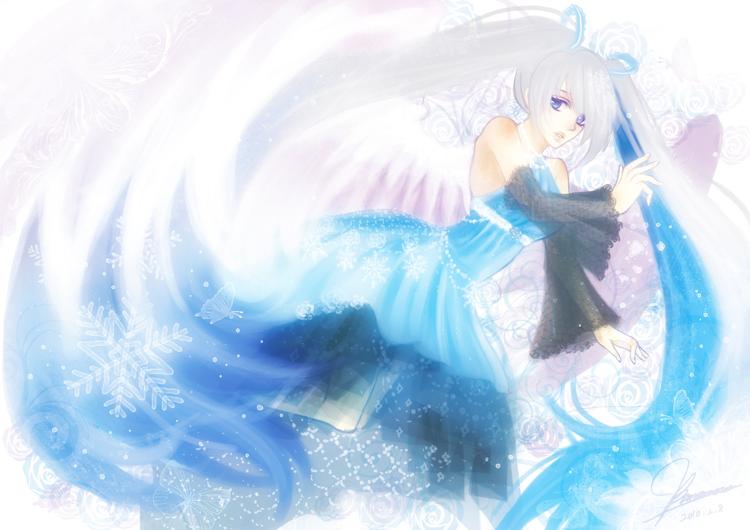 banamons, hatsune_miku, long_hair, twintails, vocaloid, white_hair, wings