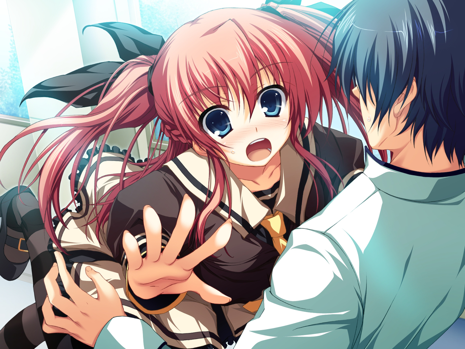 akatsuki_no_goei, blue_eyes, game_cg, nikaidoh_reika, red_hair, school_uniform, syangrila, tomose_shunsaku