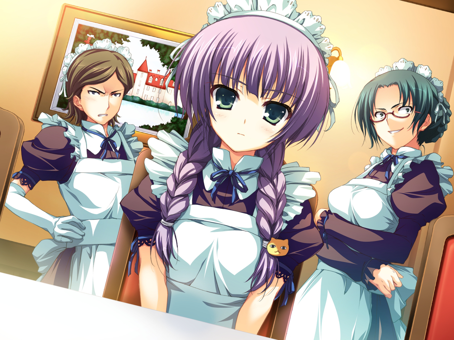akatsuki_no_goei, game_cg, gray_hair, green_eyes, maid, syangrila, tomose_shunsaku, tsuki