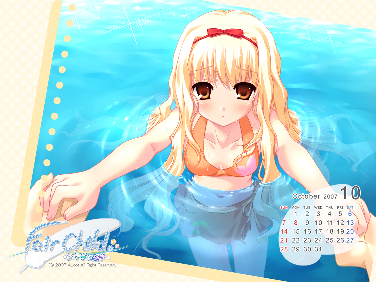 arisugawa_yuuhi, blonde_hair, breasts, brown_eyes, calendar, cleavage, fair_child, long_hair