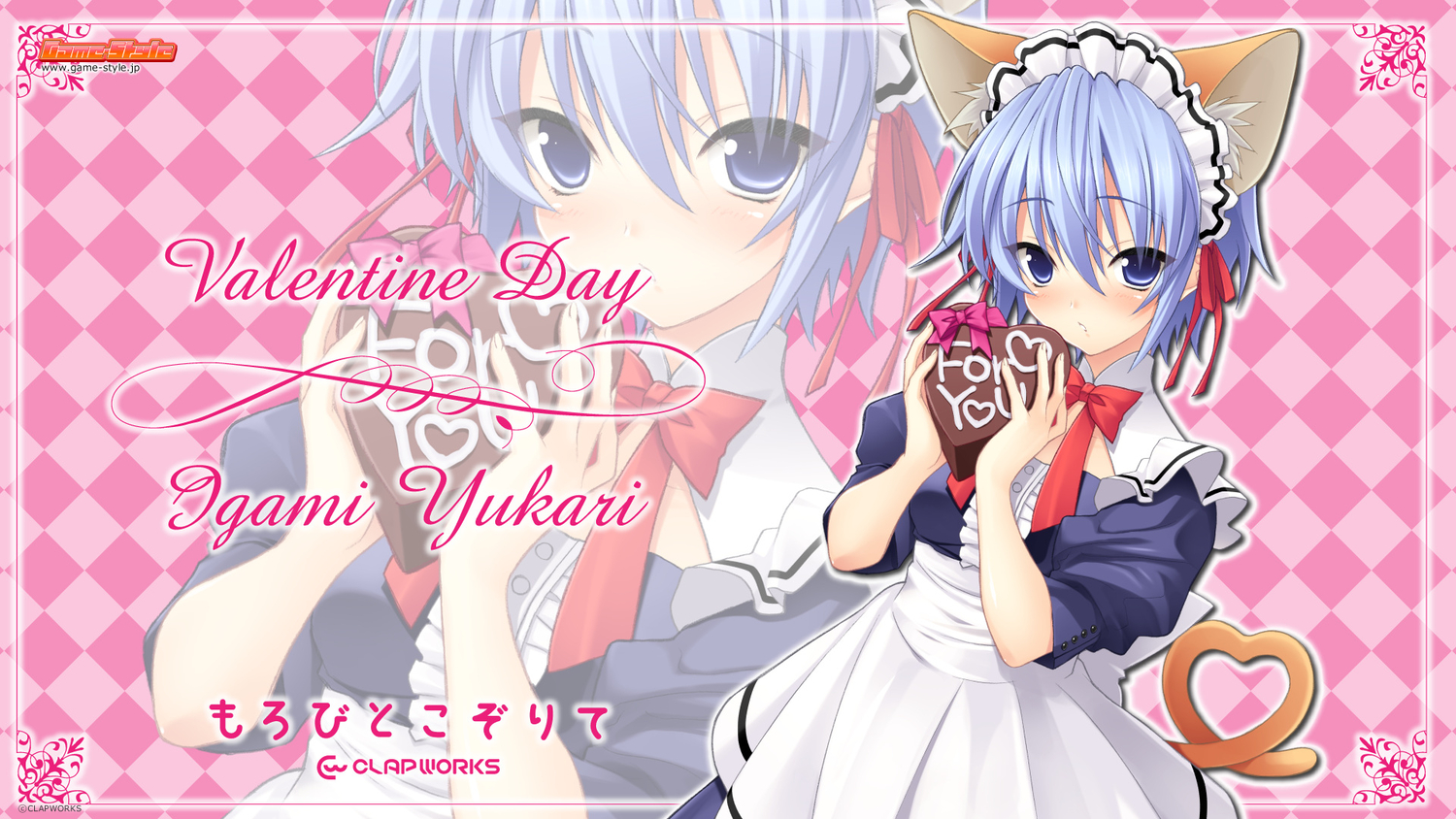 animal_ears, blue_eyes, blue_hair, game-style, kisaragi_mizu, maid, short_hair, tagme