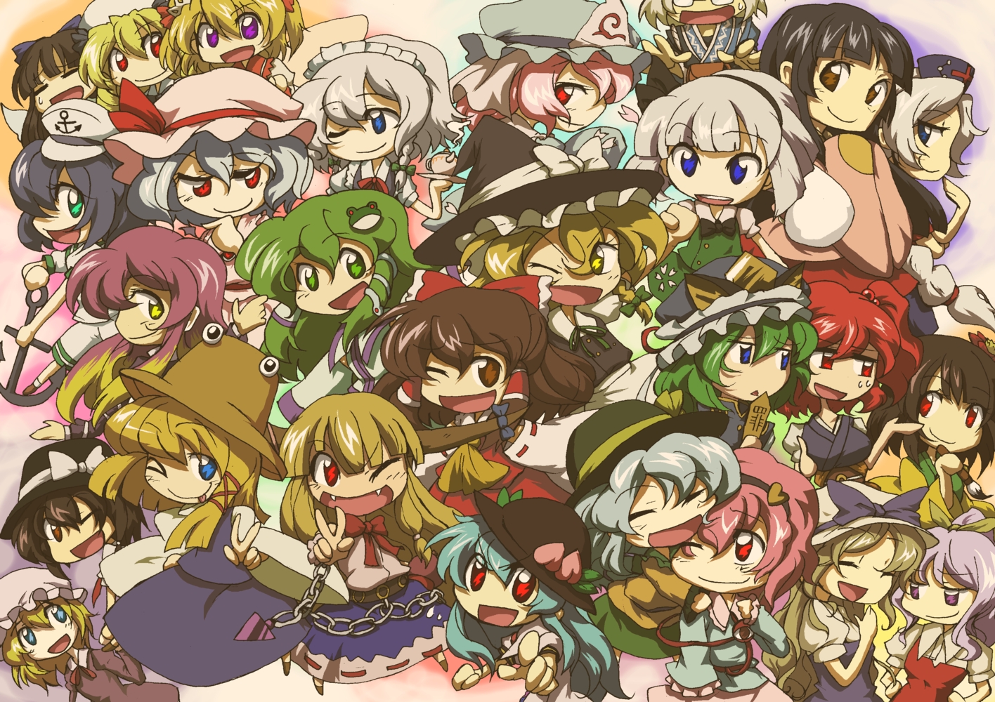 black_hair, blonde_hair, blue_eyes, blue_hair, brown_eyes, brown_hair, chibi, fairy