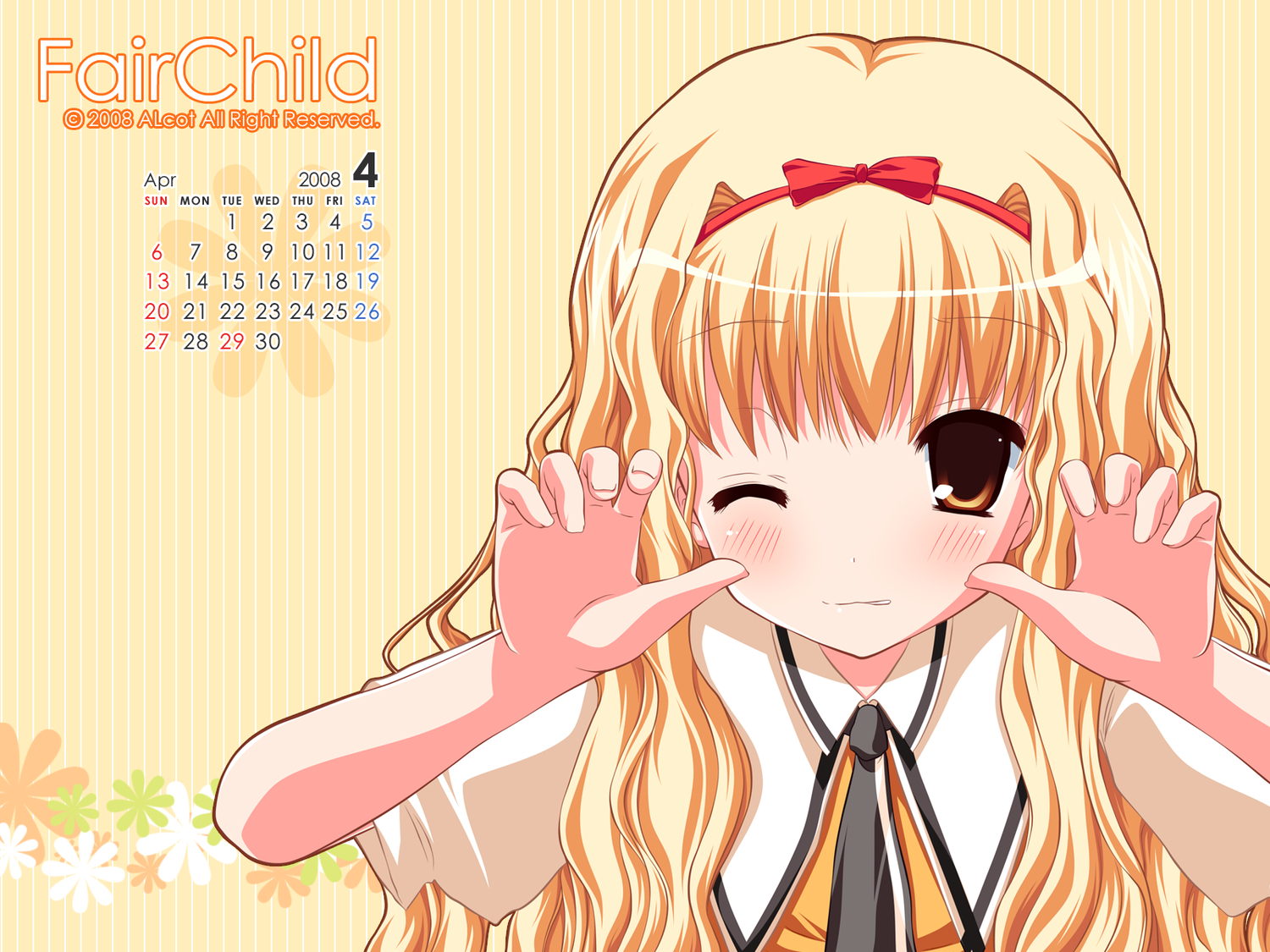 arisugawa_yuuhi, blonde_hair, brown_eyes, calendar, fair_child, nimura_yuushi, school_uniform, wink